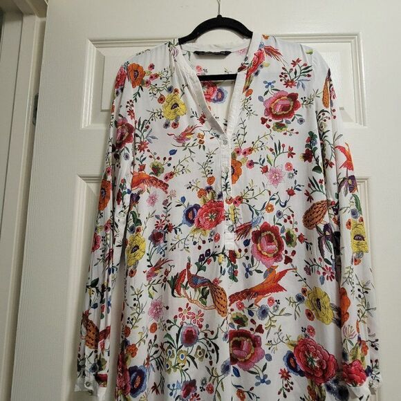 ZARA  BIG FLORAL PRINT BACK BLOUSE size S - Picture 1 of 9